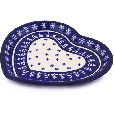 Polish Pottery Heart Shaped Platter 11&quot; Winter Night Sky