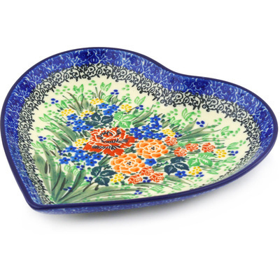 Polish Pottery Heart Shaped Platter 7&quot; Beautiful Bounty UNIKAT