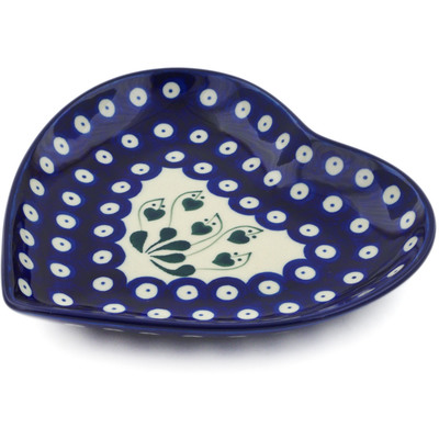 Polish Pottery Heart Shaped Platter 7&quot; Bleeding Heart Peacock