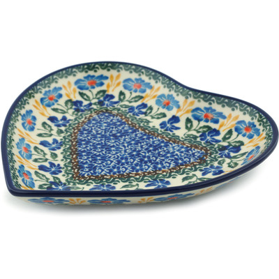 Polish Pottery Heart Shaped Platter 7&quot; Blue Forget-me-nots