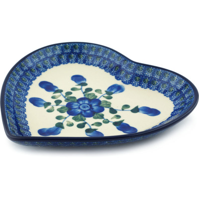 Polish Pottery Heart Shaped Platter 7&quot; Blue Poppies