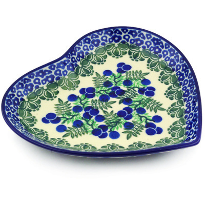 Polish Pottery Heart Shaped Platter 7&quot; Blueberry Fields Forever