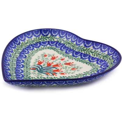 Polish Pottery Heart Shaped Platter 7&quot; Crimson Bells