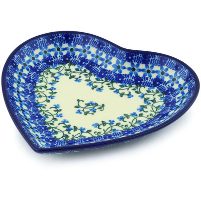 Polish Pottery Heart Shaped Platter 7&quot; Dancing Vines