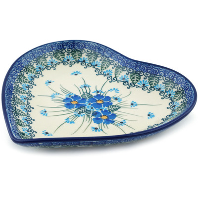 Polish Pottery Heart Shaped Platter 7&quot; Forget Me Not UNIKAT