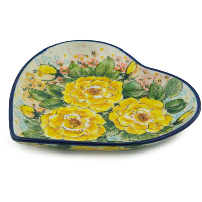 Polish Pottery Heart Shaped Platter 7&quot; L38 Yellow Elegance UNIKAT