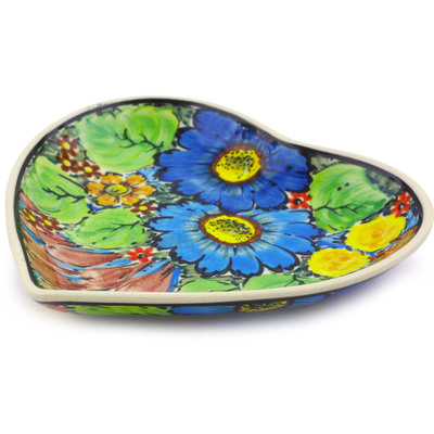 Polish Pottery Heart Shaped Platter 7&quot; Spring Awakenings UNIKAT
