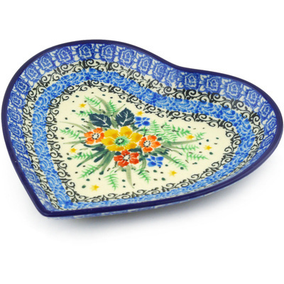Polish Pottery Heart Shaped Platter 7&quot; Wildflower Meadow UNIKAT
