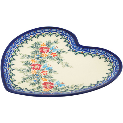 Polish Pottery Heart Shaped Platter 8&quot; Butterfly Sea UNIKAT