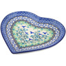 Polish Pottery Heart Shaped Platter 9&quot; Blue Bird Flying UNIKAT