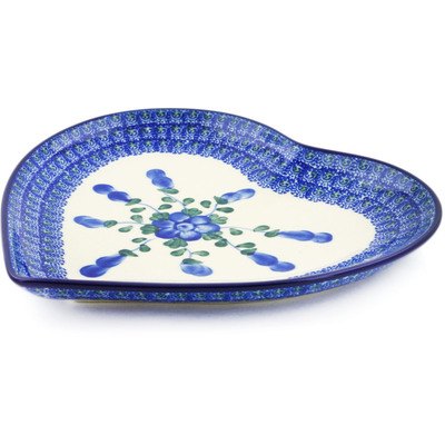 Polish Pottery Heart Shaped Platter 9&quot; Blue Poppies