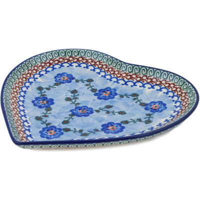 Polish Pottery Heart Shaped Platter 9&quot; Blue Poppy Circle UNIKAT