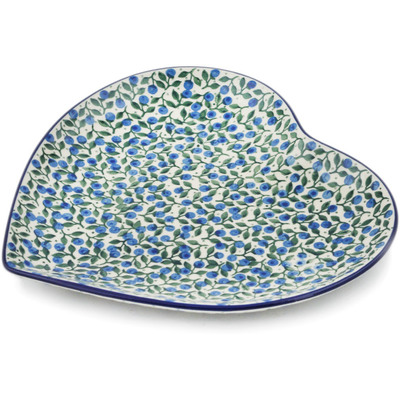 Polish Pottery Heart Shaped Platter 9&quot; Blueberry Vine