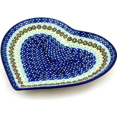Polish Pottery Heart Shaped Platter 9&quot; Daisies By The Sea