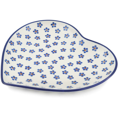 Polish Pottery Heart Shaped Platter 9&quot; Daisy Dots