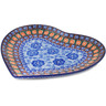 Polish Pottery Heart Shaped Platter 9&quot; Dancing Blue Poppies UNIKAT