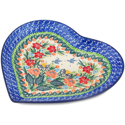Polish Pottery Heart Shaped Platter 9&quot; Dove Escape UNIKAT