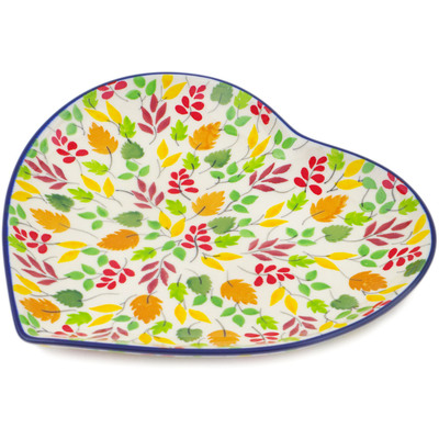 Polish Pottery Heart Shaped Platter 9&quot; Falling For You UNIKAT