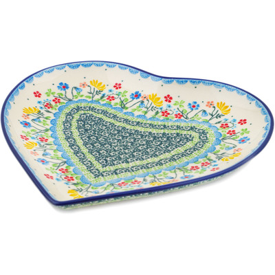 Polish Pottery Heart Shaped Platter 9&quot; Free Flock UNIKAT