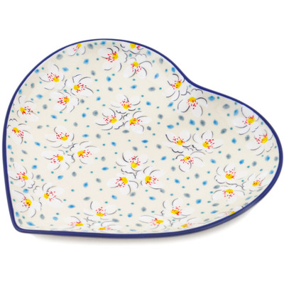 Polish Pottery Heart Shaped Platter 9&quot; Heavenly UNIKAT