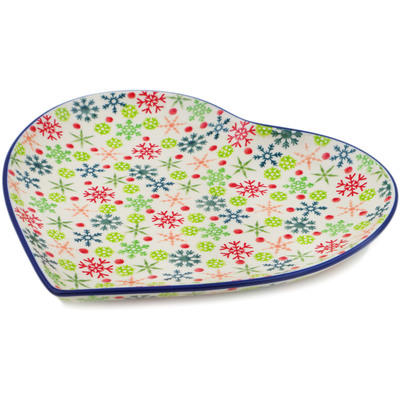 Polish Pottery Heart Shaped Platter 9&quot; Holly Jolly UNIKAT