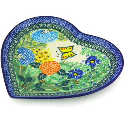 Polish Pottery Heart Shaped Platter 9&quot; Spring Garden UNIKAT