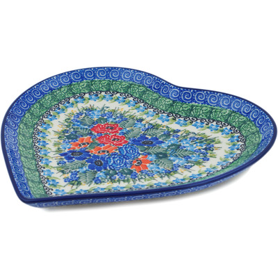Polish Pottery Heart Shaped Platter 9&quot; Spring Meadow UNIKAT