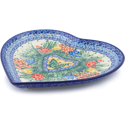 Polish Pottery Heart Shaped Platter 9&quot; Springtime Butterfly UNIKAT