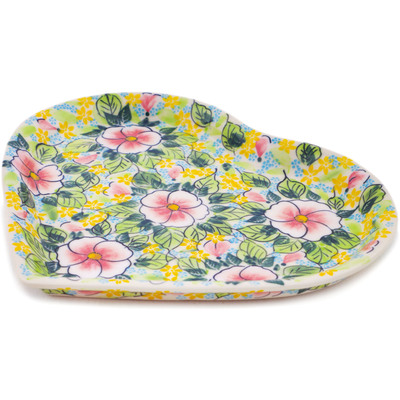 Polish Pottery Heart Shaped Platter 9&quot; Vibrant Vinca UNIKAT