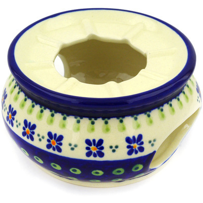 Polish Pottery Heater 5&quot; Green Gingham Peacock