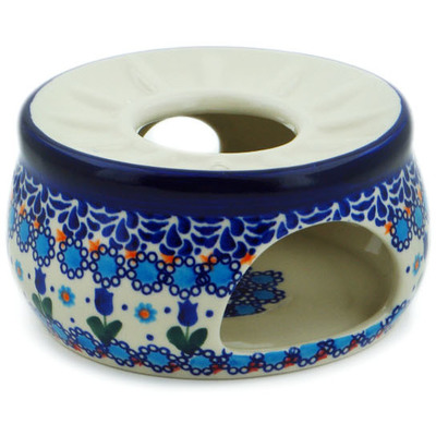 Polish Pottery Heater 6&quot; Blue Tulip Garden UNIKAT