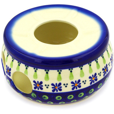 Polish Pottery Heater 6&quot; Green Gingham Peacock
