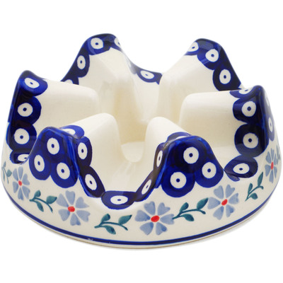 Polish Pottery Heater 7&quot; Peacock Forget-me-not