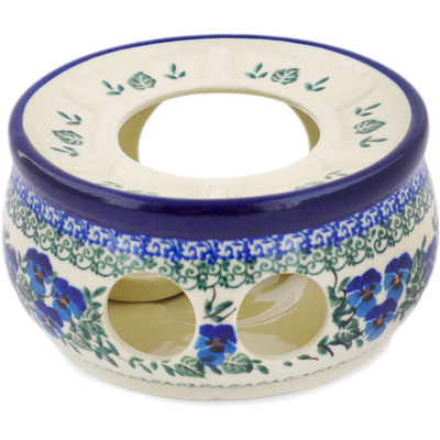 Polish Pottery Heater with Candle Holder 6&quot; Blue Pansy