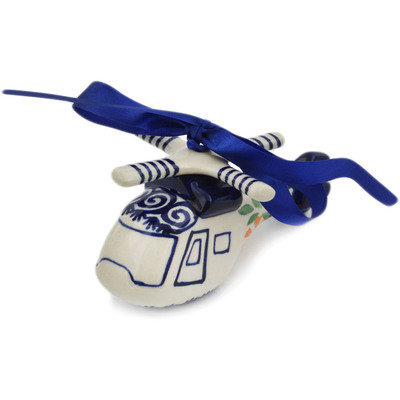 Polish Pottery Helicopter Christmas Ornament Wave Of Flowers