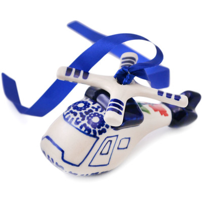 Polish Pottery Helicopter Christmas Ornament Wind-blown Poppies