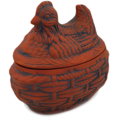 Polish Pottery Hen Shaped Jar 11&quot; Brown
