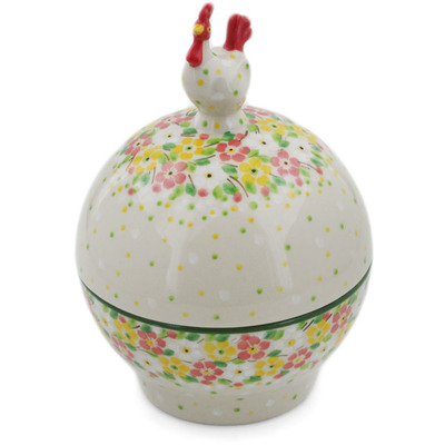 Polish Pottery Hen Shaped Jar 7&quot; Blossom Sprinkle UNIKAT