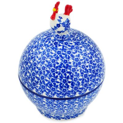 Polish Pottery Hen Shaped Jar 7&quot; Choppy Waters