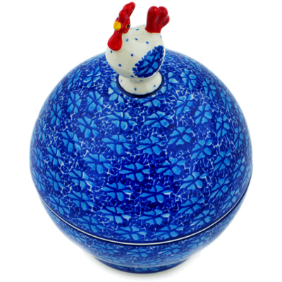 Polish Pottery Hen Shaped Jar 7&quot; Deep Into The Blue Sea