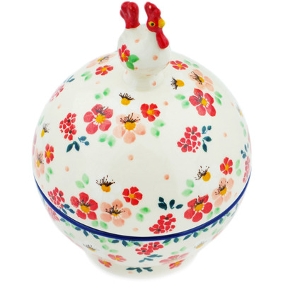 Polish Pottery Hen Shaped Jar 7&quot; Pink Divinity UNIKAT