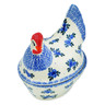 Polish Pottery Hen Shaped Jar 8&quot; Blue Berry Special UNIKAT