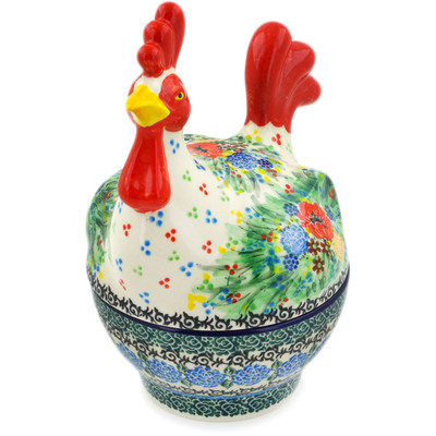 Polish Pottery Hen Shaped Jar 8&quot; Country Garden UNIKAT