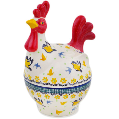 Polish Pottery Hen Shaped Jar 8&quot; Golden Wings