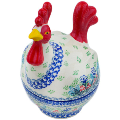 Polish Pottery Hen Shaped Jar 8&quot; Great Day