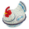 Polish Pottery Hen Shaped Jar 9&quot; Blooming Blues