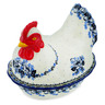 Polish Pottery Hen Shaped Jar 9&quot; Flowers At Dusk