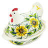 Polish Pottery Hen Shaped Jar 9&quot; Hawaii Sunshine UNIKAT