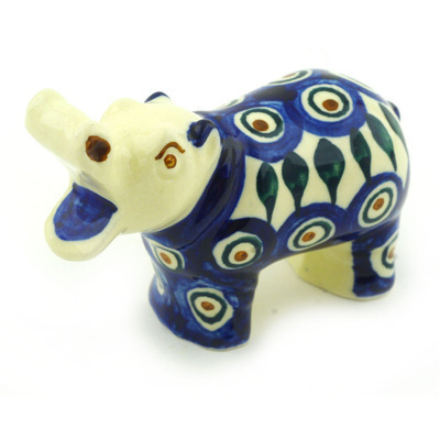 Polish Pottery Hippopotamus Figurine 3&quot; Blue Peacock