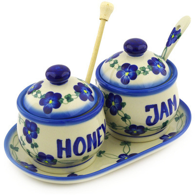 Polish Pottery Honey and Jam Jar Set 10 oz UNIKAT